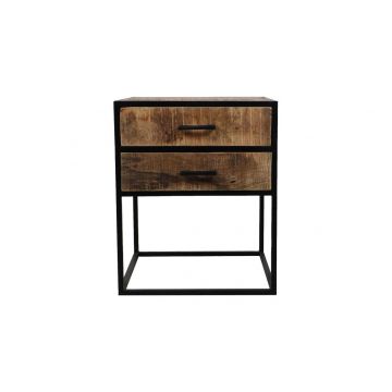HSM Collection-Nachtkastje 2 Lade-45x40x55-Naturel/Zwart-Mango/Metaal
