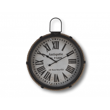 HSM Collection-Wandklok Met Touw-ø47x7-Zwart/Naturel-Metaal/Touw