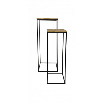HSM Collection-Plantenstandaard S/2-40x40x110/30x30x90-Naturel/Zwart-Mango/Metaal