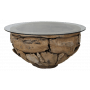 HSM Collection-Ronde Salontafel Root-ø80x45 (glas ø90)-Bruin-Teak/Glas